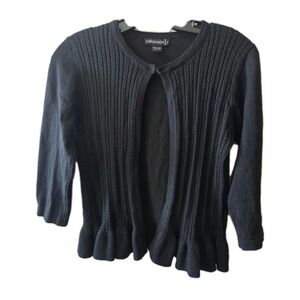 Esperanza Black Knit Peplum Cardigan Sweater Small Ribbed Cropped